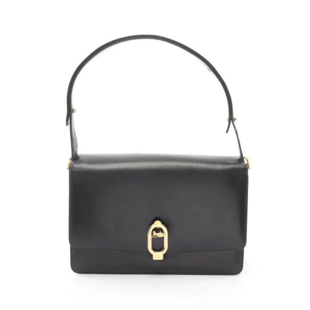 Celine black leather shoulder bag equestrian Horse carriage motif clasp
